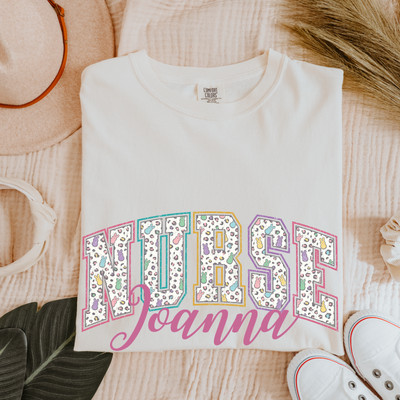 Comfort Colors  Personalized Nurse T-Shirt, Custom Nursing Shirt, Leopard Print