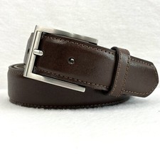 Italian Luxury Designer Belt Coated Leather Brown Silver Buckle Mens 38