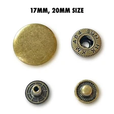Brass Tone Snap Closure 2 sizes 17/20mm Leather Craft Snaps/Fastener Button