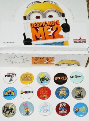 Despicable Me 2 Movie Metal Button Assortment of 15 Different Set #2, NEW UNUSED