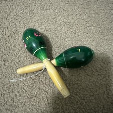 Vtg Maracas Mexican Latin Fiesta 2 piece set 11" Large Wooden Rumba Shakers