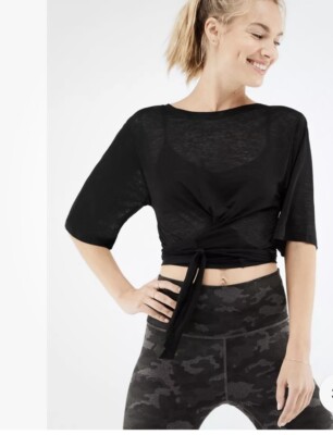 FABLETICS  RYAN Crop  Short-Sleeve Reversible Tie up  Tee BLACK Size MED 8 NWT