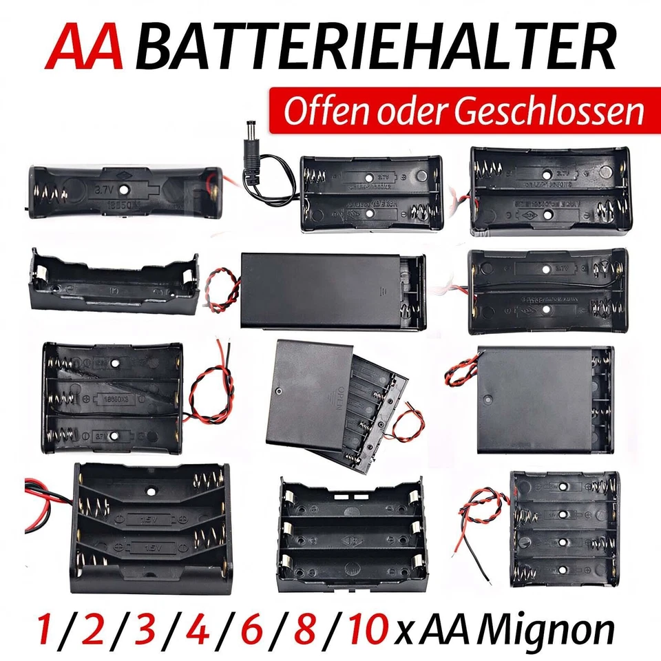 AA Batteriehalter Box Gehäuse Anschluss 1 2 3 4 6 8 10 x AA Mignon Batteriefach