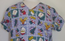 Nurse Scrub Christmas MHD Size Large Sleeveless Holiday Pullover Santa Snowman