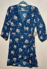 NWT Floral Wrap Dress Sz L Blue Hi Lo Hem Short Flowy Beachy V-Neck Active USA