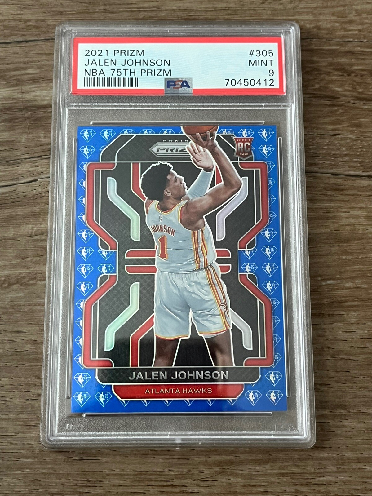 2021 Prizm Jalen Johnson Blue 75th Anniversary PSA 9 #305 Atlanta Hawks SP RC