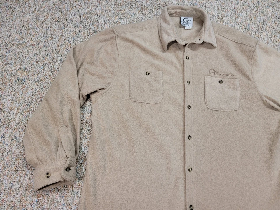 Ducks Unlimited Shirt Men XL Beige Fleece Button Down Soft Duck Hunting Outdoors - Image 4 of 4