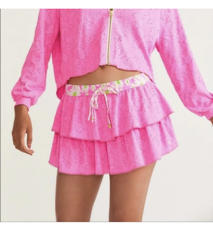 LoveShackFancy x Hurley Tiered Mini Skirt in Eyelet Paisley NWT Size XL image 4