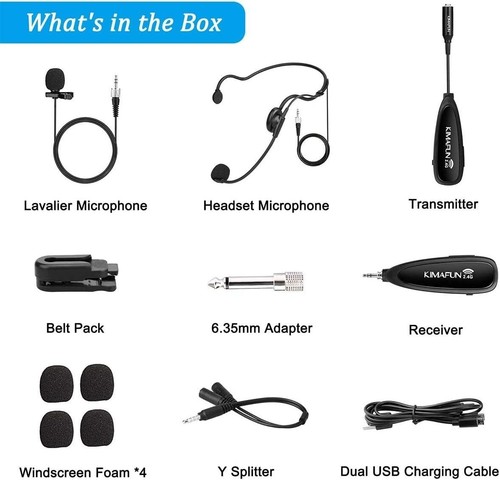 KIMAFUN Wireless Headset Mikrofon, 2.4G Funkmikrofon Headset und Lavali - Bild 9 von 10