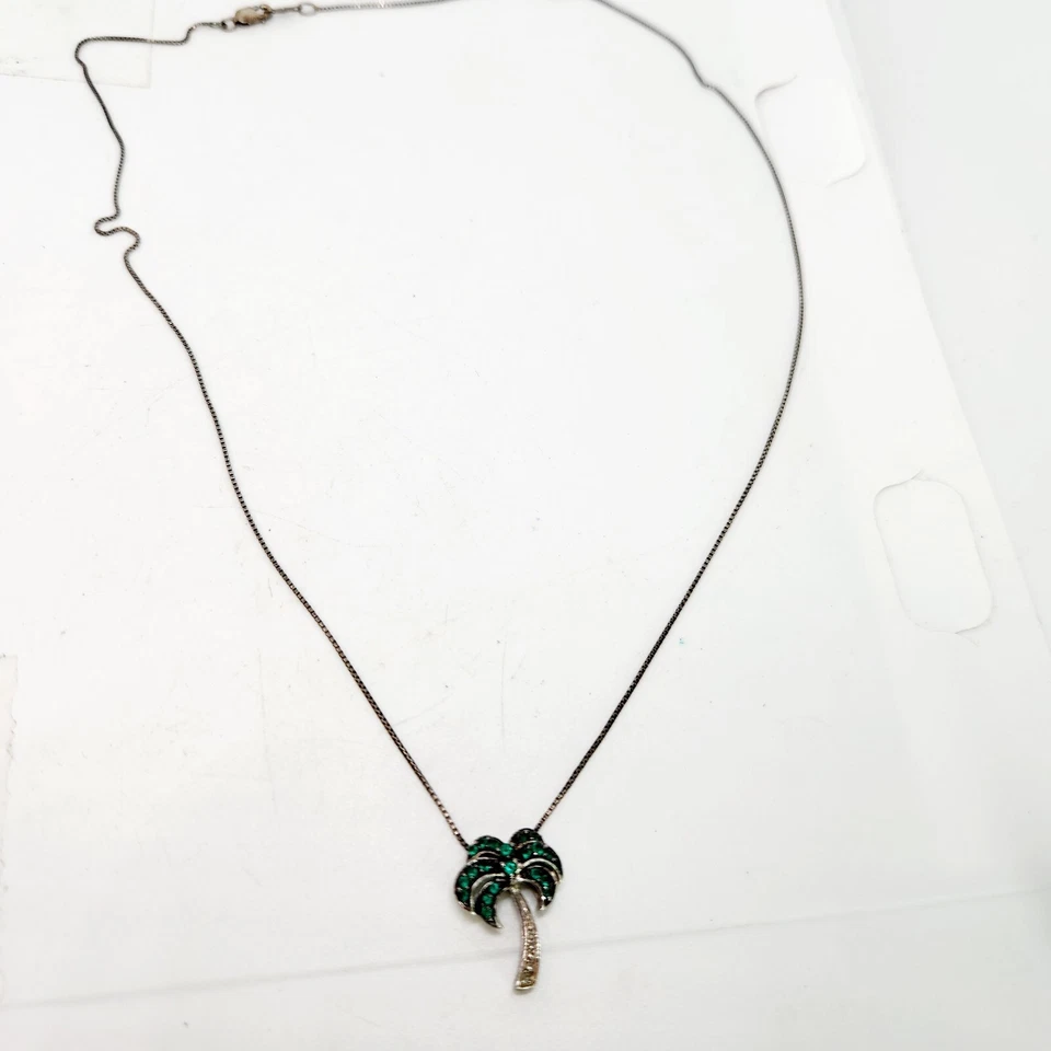 Collar Colgante Palmera Diamante Piedra Verde y Piedra Esterlina Alwand Vahan Foto 3 de 4