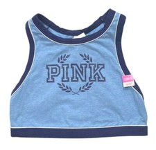 Victorias Secret PINK Logo Crop Unlined Sports Bra Small Heather Blue