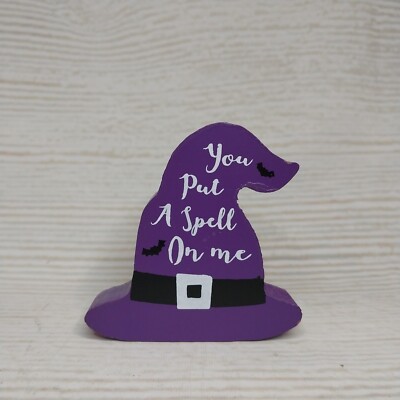 New ''Put Spell On Me'' Witch Hat Halloween Wood Block Sign Decor Fall Hocus Pocus