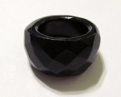 Dynamic Jet Black Faceted Agate SOLID Ring Various Sizes AGAR409