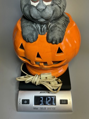 Vintage Halloween Black Cat Jack-O-Lantern Pumpkin Holland Mold Ceramic w/Light - Picture 17 of 17