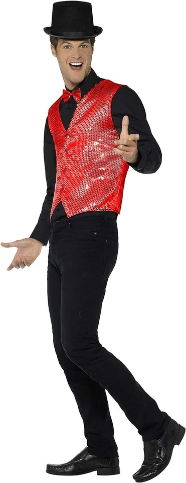 Smiffys 46960M Sequin Waistcoat, Red, M - Size 38-40 - Image 2 of 3