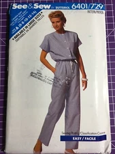 Pattern See & Sew 6401/729, misses’ jumpsuit sz 6-14
