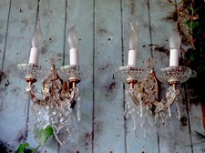 BOHEMIAN CRYSTAL WALL LIGHTS  PAIR KAMENICKY PAIR OF CRYSTAL WALL LIGHTS