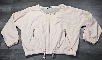 Athleta Chill Bomber Jacket Women L Cream Gorpcore Zip Pockets Cinch Waist Lined