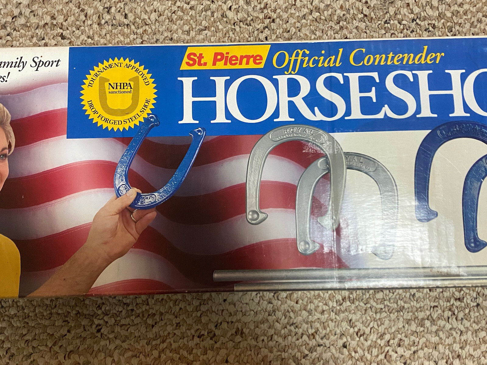 St Pierre Official Contender Horseshoes 4 Steel Horseshoes 2 Stakes NOS