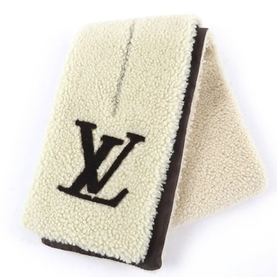LOUIS VUITTON LV Logo Lammfell Seide Tippet Schal Scarf Elfenbein 5,1 x 40,0 ...