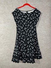 Kate Spade New York Floral Fit Flare Dress M Black White Scalloped Hem