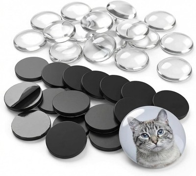 QWORK  60 Stück Glas Cabochon Rohlinge Runde Magnete 25mm Selbstklebend Basteln