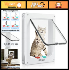 4-Way Locking Cat Door for Interior/Exterior, Weatherproof Pet Flap, 9.8" x 9.3