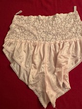 Vintage Pink Nylon Sleep Shorts Panties with Lace - L/XL
