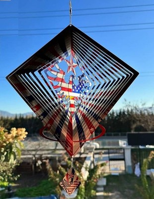 American Flag Wind Spinners for Yard and Garden, 3D Stainless Steel Hanging Spin