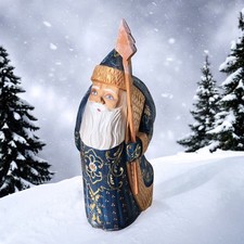 Hand Carved Hand Painted Wooden Grandfather Frost Russian Santa Ded Moroz 7”