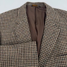 Harris Tweed Blazer Mens Brown 48L Houndstooth Wool Sport Coat Made in USA