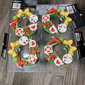 LOT of 4 green red wreath Christmas tree ornament kit art holiday gift NWT