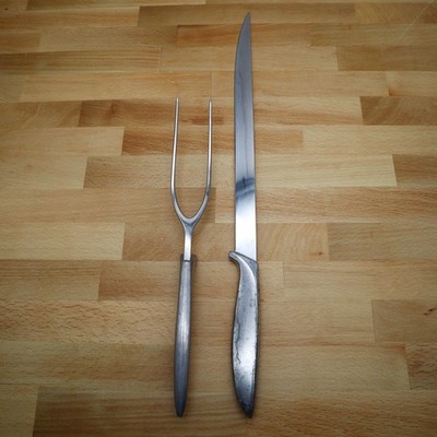 Vtg Gerber Legendary Blades Carving Set Excalibur Knife & Ron Meat Fork MCM