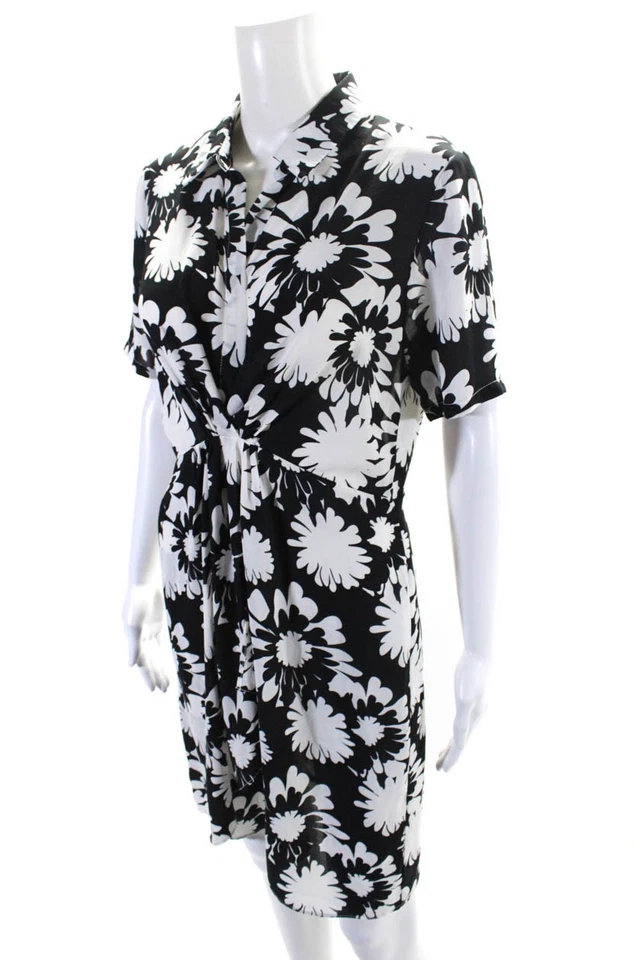 Nicole Miller Womens Floral Print Zipped Short Sleeve Layered Dress Black Size S - Image 2 of 4