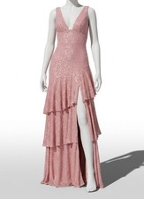 Ieena for Mac Duggal Women's Pink Sequins Ruffle Tiered Sleeveless Dress Size 6