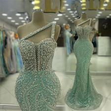 Mint Green Straps Cocktail Party Dress Long Mermaid Wedding Night Gown Prom Gown