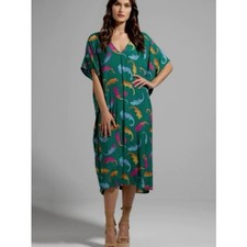 ModCloth chameleon print flowy green v-neck kaftan coverup dress plus size 3X