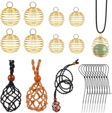 20 Pieces Crystal Necklace Holder, 2Pcs Adjustable Hand-woven Quartz Stone Nette