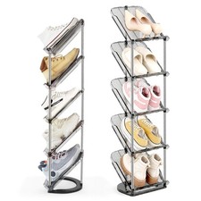 Slanted Narrow Shoe Rack 5 Tiers, Slim Depth Vertical Shoe Shelf - 1 Pack  S...