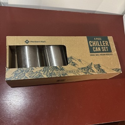 Members Mark 4 Piece Chiller Can Coozie Set New in Box Stainless Steel