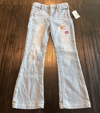Girl's Size 6 SMILEY FACE - RAINBOW Embroidered Stretch Jeans Boot Cut NWT Y2K