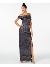 LAUNDRY Womens Navy Off Shoulder Full-Length Evening Fit + Flare Dress 16