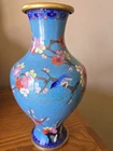 Vintage Cloisonne 10" Vase Copper Enamel Stone Blue floral Antique