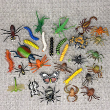 Mixed Lot of 29 Rubber Plastic Spiders Beetles Insects Bugs Caterpillars Toys