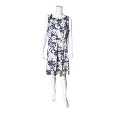 Loft Floral Sleeveless Pleated Fit & Flare Dress 12 Cotton Blend Knee Length