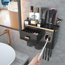 Toothbrush Holders Wall Mounted with Tootaste Dispenser 4 Cups -