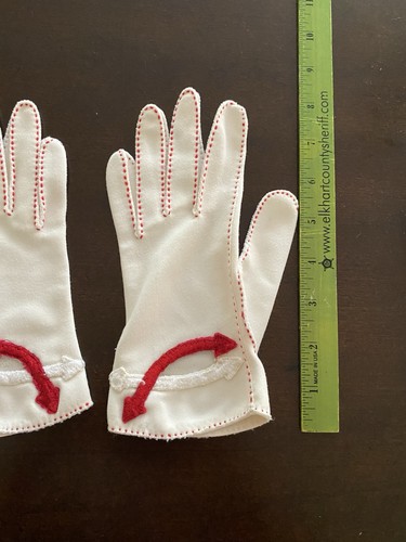 Vintage Handschuhe weiß/rote Nähte klein - Bild 4 von 5