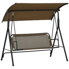 Outsunny 3-Person Porch Swing with Adjustable Tilt Canopy, Brown