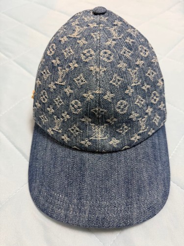 LOUIS VUITTON Denim Monogram Baseball Cap with Gold Flower Motif