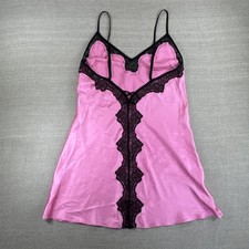 Victorias Secret Y2K Slip Dress Medium Pink Black Lace Trim Grunge Romantic